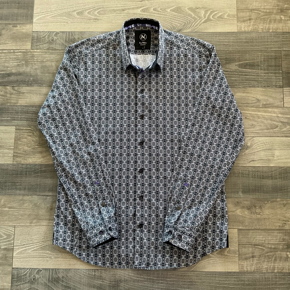 Au Noir Button Up Shirt Men’s Size 4 LARGE Black White 100% Cotton